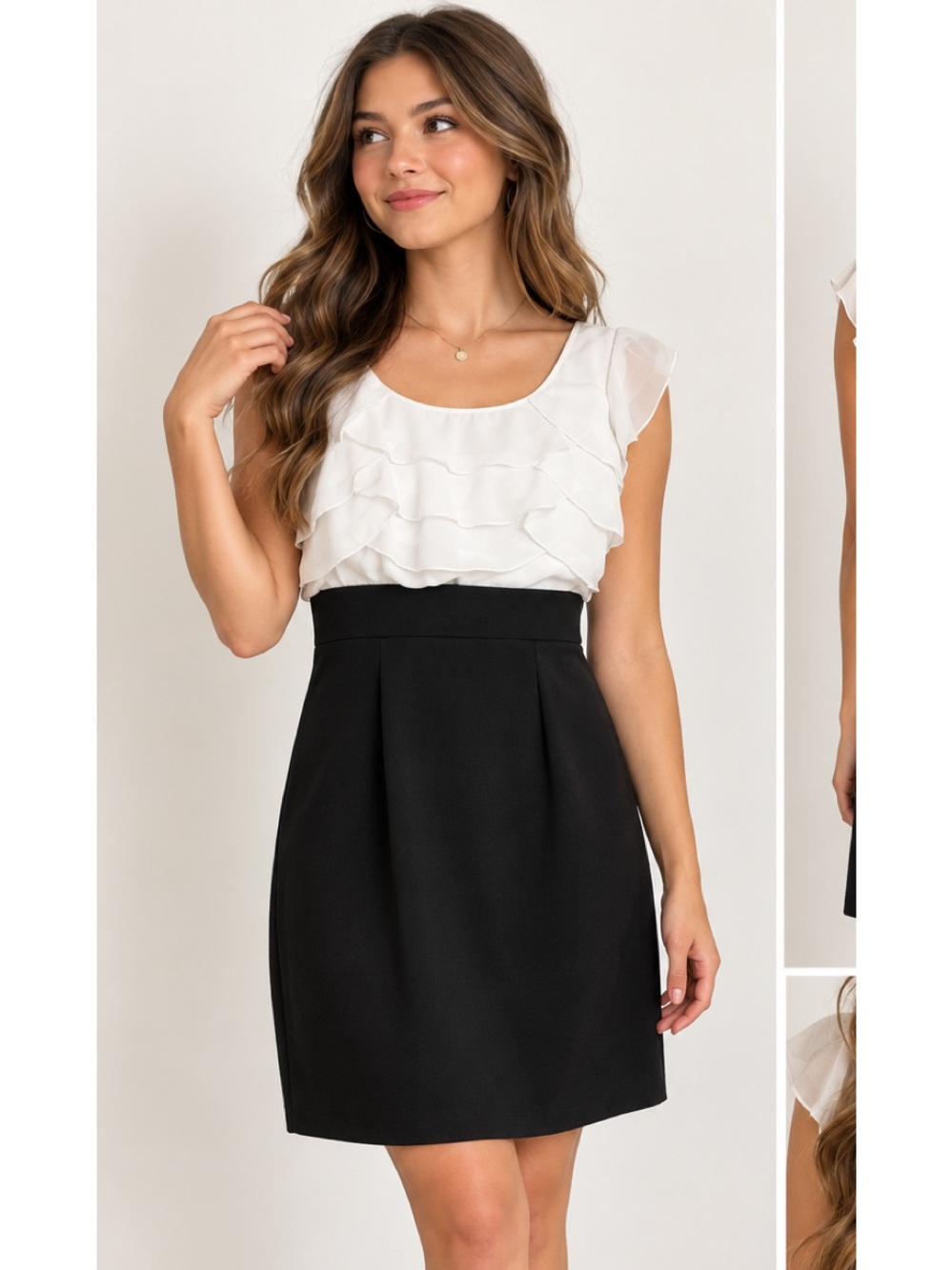 By & By Black White Ruffle Dress Size1 Sleeveless